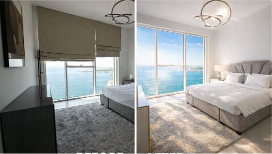 Bedroom before and after light enhancement
